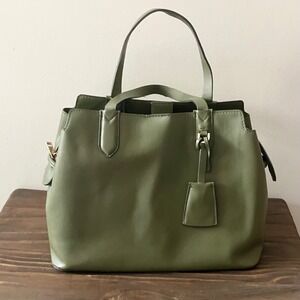a new day Faux leather Sage Green Structured Tote Handbag Zippered Center